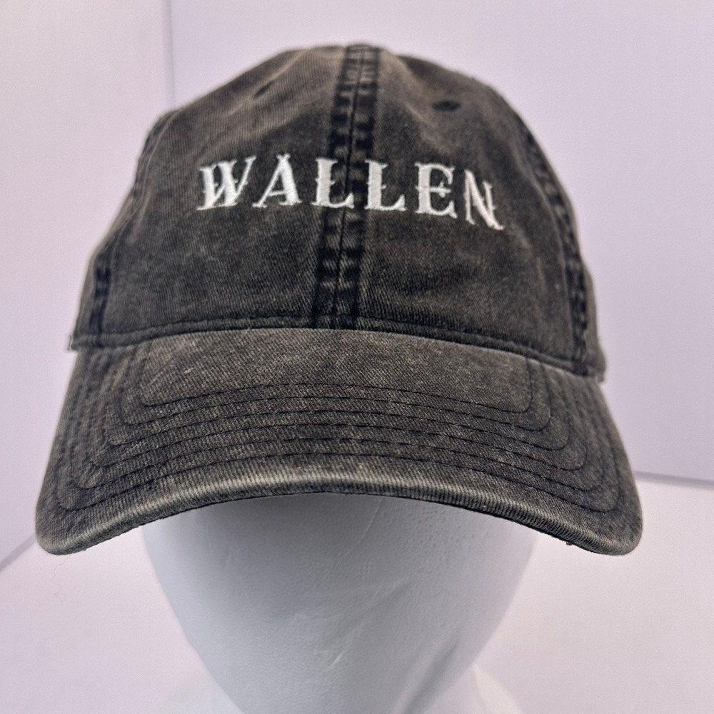 Morgan Wallen Otto Cap 18-1248 Washed Black Distressed Embroidered Dad Hat OSFM